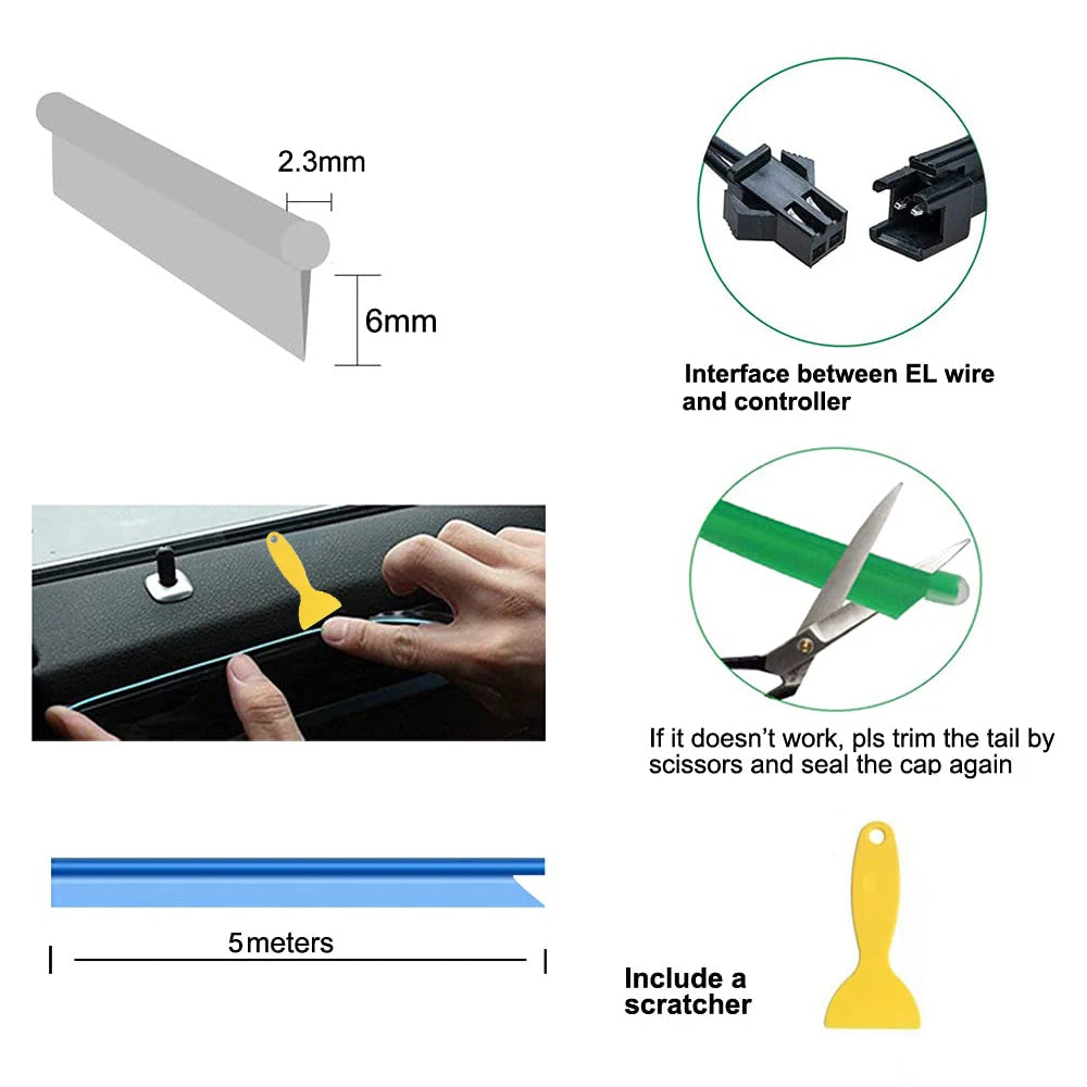5M Car Interior LED Strip Lights – USB Ambient Lighting Kit