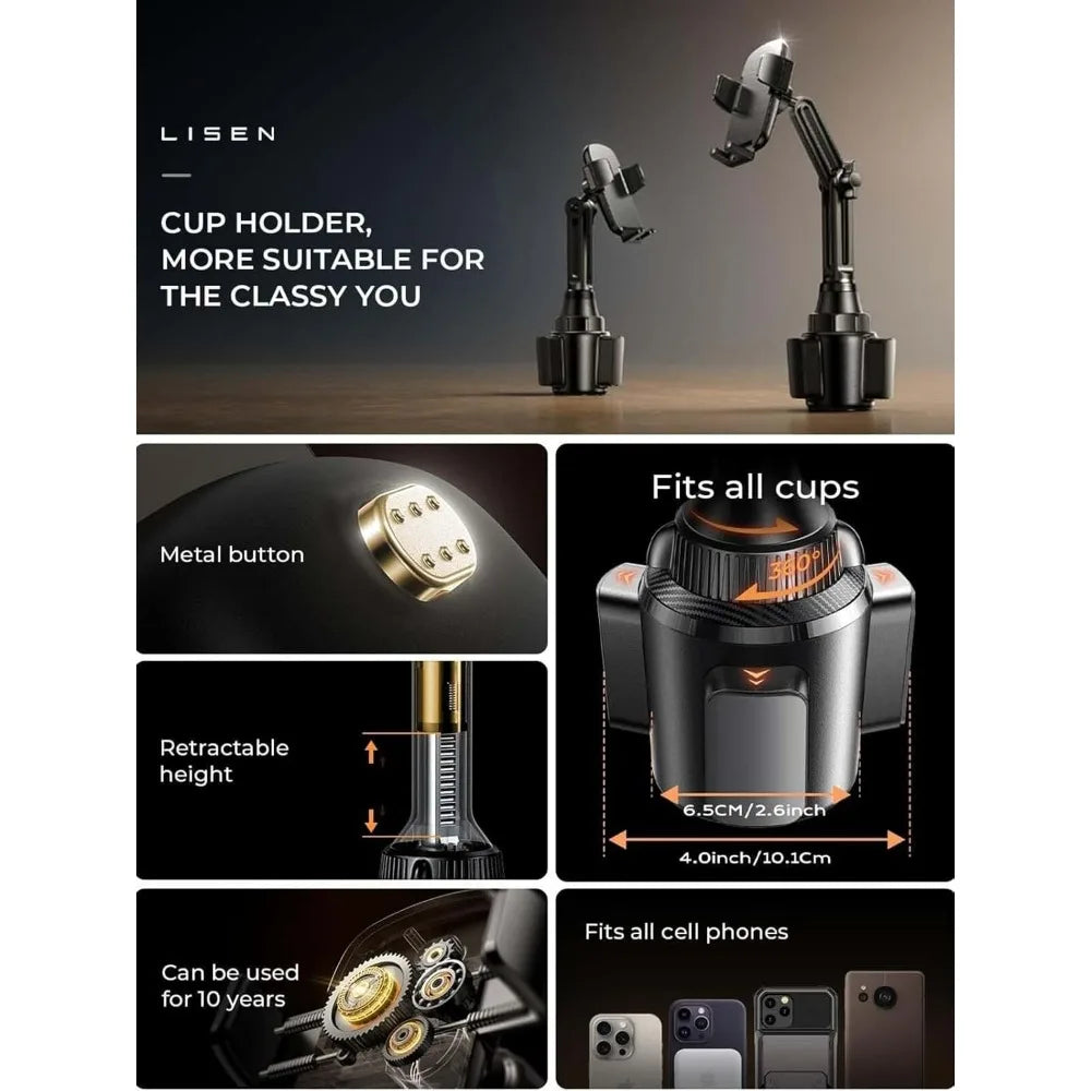 360° Adjustable Cup Holder Phone Mount for Cars & Trucks