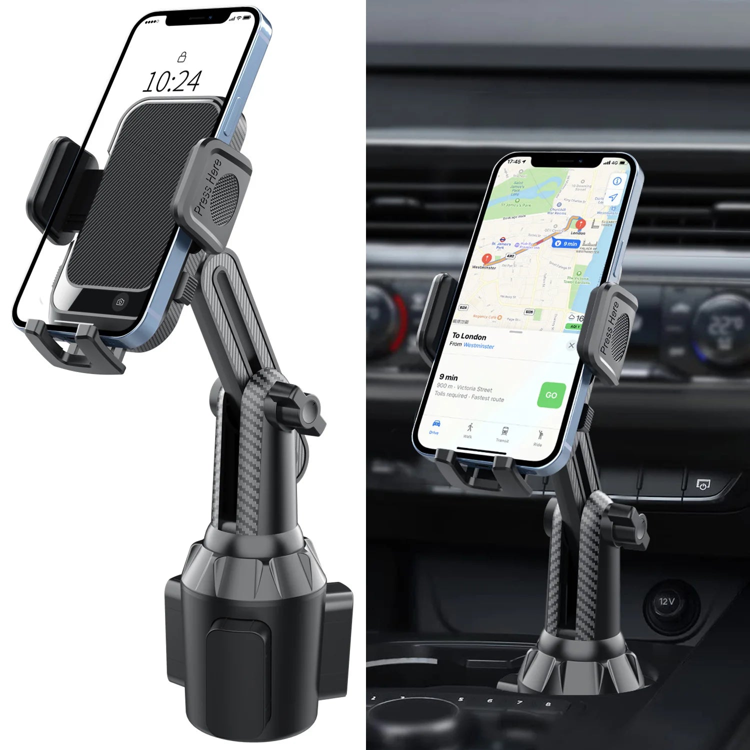 360° Adjustable Cup Holder Phone Mount for Cars & Trucks